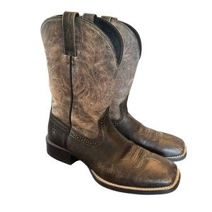 Ariat Mens brown sport western square toe boots Brooklyn Brown 11 EUC